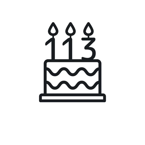 Birthday Cake Line Icon Candle Number 113 One Hundred Thirteen — Stockvector