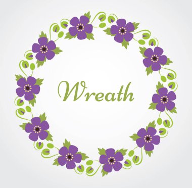 Purple flowers floral wreath. Vector poppy frame in the shape of a circle. Vector illustration.