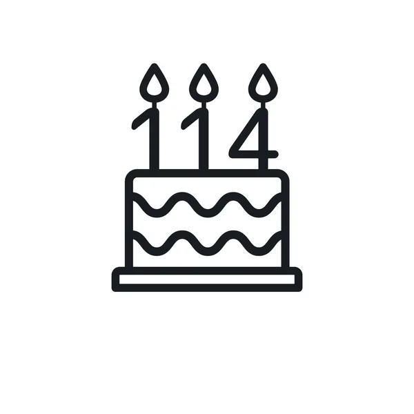 Birthday Cake Line Icon Candle Number 114 One Hundred Fourteen — Wektor stockowy