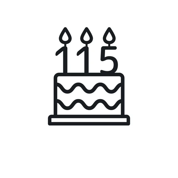 Birthday Cake Line Icon Candle Number 115 One Hundred Fifteen — 图库矢量图片