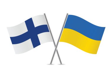 Finland and Ukraine crossed flags. Finnish and Ukrainian flags on white background. Vector icon set. Vector illustration.