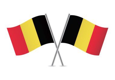 Belçika bayrakları aştı. Beyaz arka planda Belçika bayrakları. Vektör simgesi ayarlandı. Vektör illüstrasyonu.