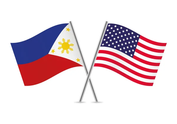 Philippines America Crossed Flags Philippine American Flags White Background Vector — Archivo Imágenes Vectoriales