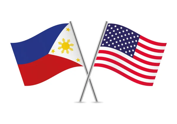 Philippines America Crossed Flags Philippine American Flags White Background Vector Illustrazione Stock