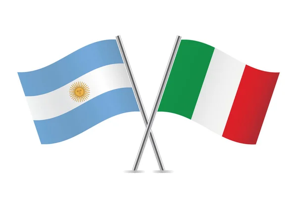 Argentina Italy Crossed Flags Argentinian Italian Flags White Background Vector — Vector de stock