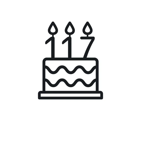 Birthday Cake Line Icon Candle Number 117 One Hundred Seventeen — Image vectorielle