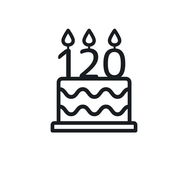 Ikona Urodzinowej Linii Ciasta Świecą Numer 120 Sto Dwadzieścia Wektor — Wektor stockowy