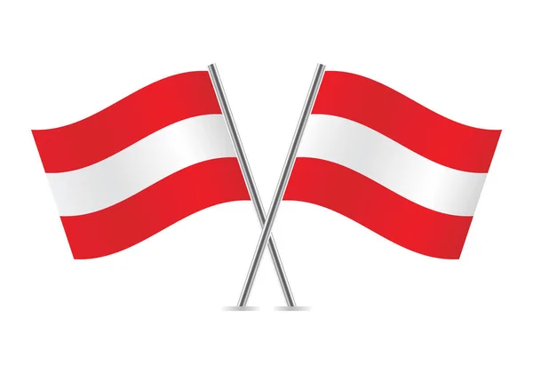 Austria Crossed Flags Austrian Flags White Background Vector Icon Set — ストックベクタ