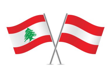 Lübnan ve Avusturya bayrakları aştı. Beyaz arka planda Lübnan ve Avusturya bayrakları. Vektör simgesi ayarlandı. Vektör illüstrasyonu.
