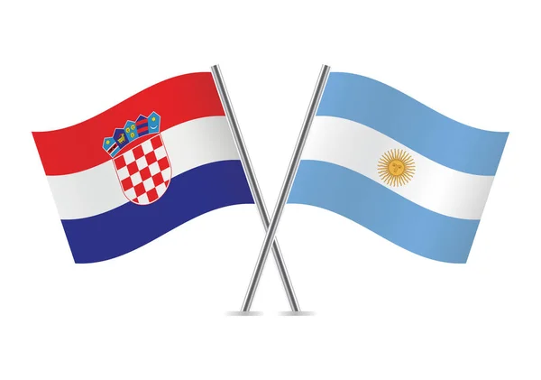 Croatia Argentina Crossed Flags Croatian Argentinian Flags White Background Vector — Vector de stock