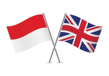 Indonesia and Britain crossed flags. Indonesian and British flags on white background. Vector icon set. Vector illustration.