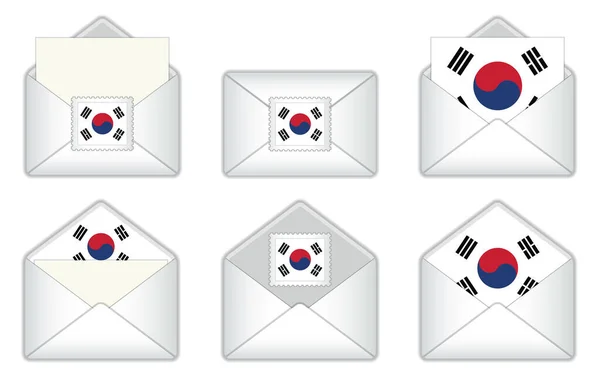 South Korean Flag Envelope South Korean Stamp Flag Opened Closed — Image vectorielle