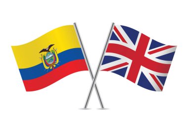 Ecuador and Britain crossed flags. Ecuadoran and British flags on white background. Vector icon set. Vector illustration.
