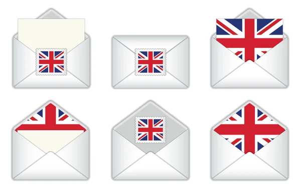 Britain Flag Envelope British Stamp Flag Opened Closed United Kingdom — Vector de stock