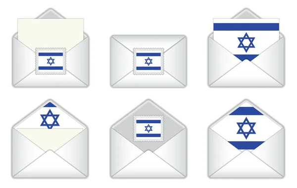 Vector Illustration Israel Flag Envelope Israeli Stamp Flag Opened Closed — Stockvektor