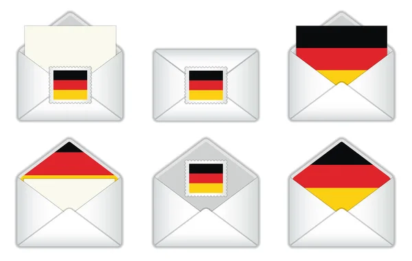 Germany Flag Envelope German Stamp Flag Opened Closed German Letter — Vetor de Stock