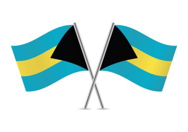 The Bahamas crossed flags. Bahamian flags on white background. Vector icon set. Vector illustration. 