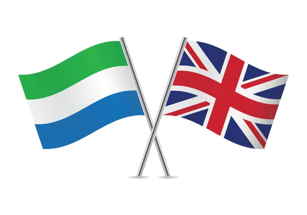 Sierra Leone Britain Crossed Flags Sierra Leonean British Flags White — Vector de stock