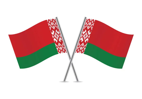 Belarus Crossed Flags Belarusian Flags White Background Vector Illustration — Stok Vektör
