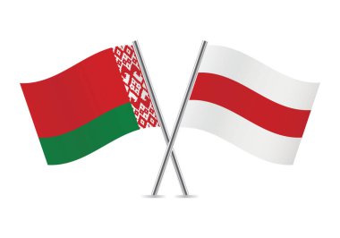 Belarus and Belarus opposition flags. Belarusian and Belarusian opposition flags. Two flags Red-green flag and a White-red-white flag. Vector illustration.