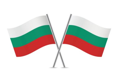 Bulgaria crossed flags. Bulgarian flags on white background. Vector icon set. Vector illustration.