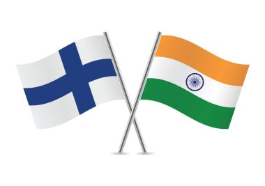 Finland and India crossed flags. Finnish and Indian flags on white background. Vector icon set. Vector illustration.