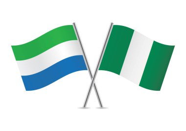 Sierra Leone and Nigeria crossed flags. Sierra Leonean and Nigerian flags on white background. Vector icon set. Vector illustration.