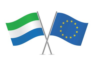 Sierra Leone and European Union crossed flags. Sierra Leonean and EU flags on white background. Vector icon set. Vector illustration.