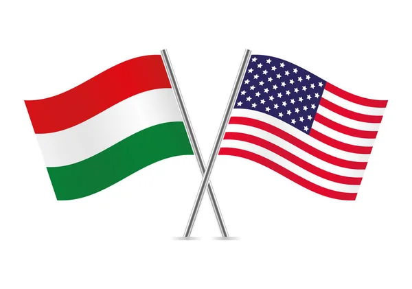 Hungary America Crossed Flags Hungarian American Flags White Background Vector — Stok Vektör