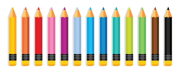 Set Colored Pencils Colorful Crayons White Background Vector Illustration — Image vectorielle
