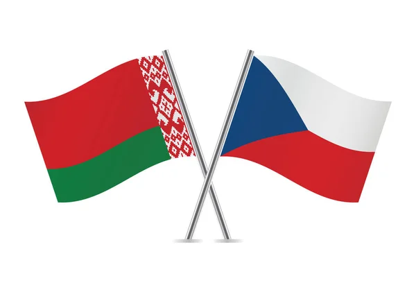 Belarus Czech Crossed Flags Belarusian Czech Republic Flag White Background — Vector de stock