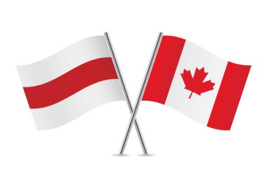 Belarus opposition and Canada flags. Belarusian opposition and Canadian flags on white background. Vector illustration.