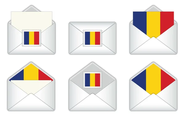Romania Flag Envelope Romanian Stamp Flag Opened Closed Romanian Letter — Vettoriale Stock