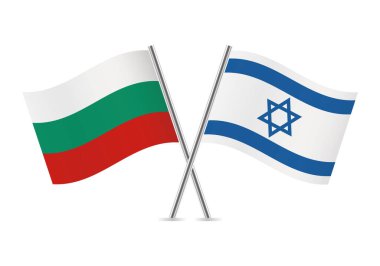 Bulgaria and Israel crossed flags. Bulgarian and Israeli flags on white background. Vector icon set. Vector illustration.
