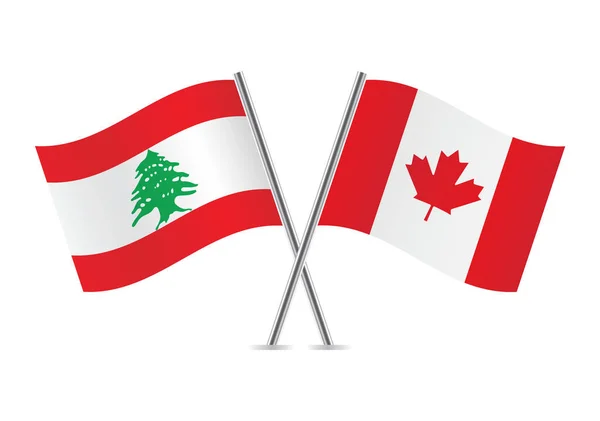 Lebanon Canada Crossed Flags Lebanese Canadian Flags White Background Vector — Vetor de Stock