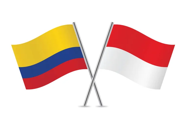 Colombia Indonesia Crossed Flags Colombian Indonesian Flags White Background Vector — ストックベクタ