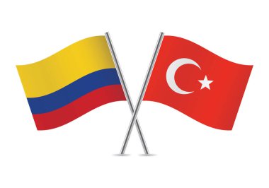Colombia and Turkey crossed flags. Colombian and Turkish flags on white background. Vector icon set. Vector illustration.