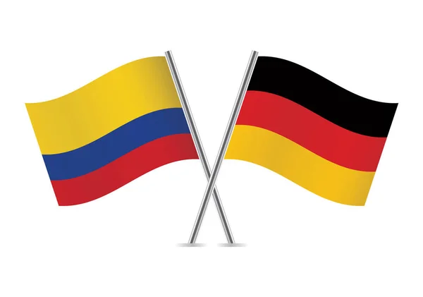 Colombia Germany Crossed Flags Colombian German Flags White Background Vector — 스톡 벡터