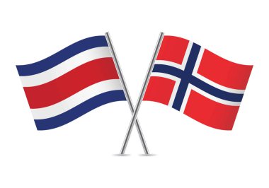 Costa Rica and Norway crossed flags. Costa Rican and Norwegian flags on white background. Vector icon set. Vector illustration.