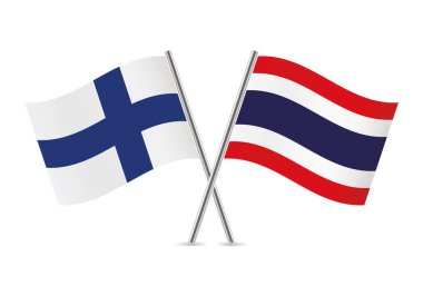 Finland and Thailand crossed flags. Finnish and Thai flags on white background. Vector icon set. Vector illustration.