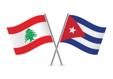 Lebanon and Cuba crossed flags. Lebanese and Cuban flags on white background. Vector icon set. Vector illustration.