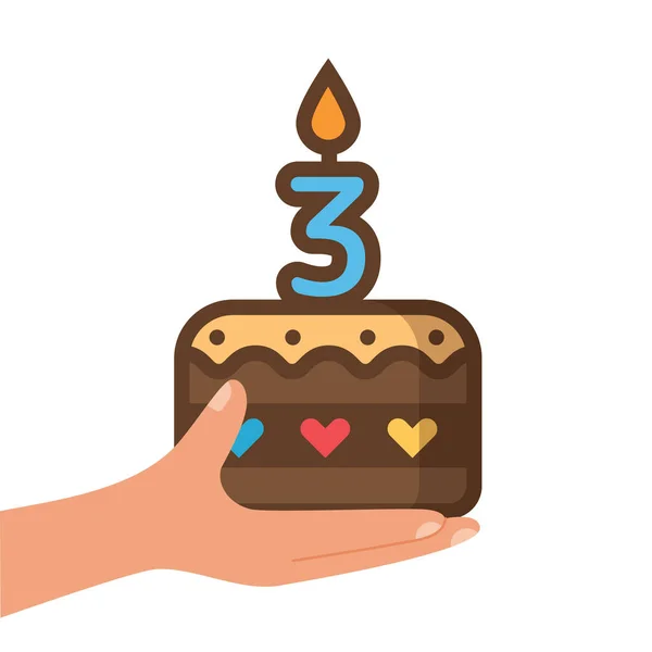 Hand Holding Birthday Cake Candle Number Three Year Old Vector Illustrazioni Stock Royalty Free