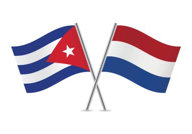 Cuba and Netherlands crossed flags. Cuban and Netherlandish flags on white background. Vector icon set. Vector illustration.