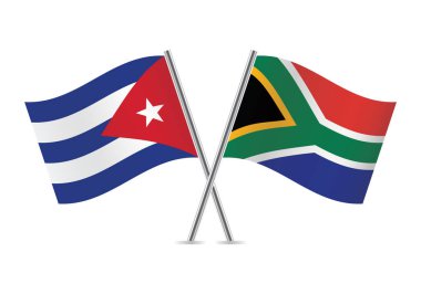 Cuba and South Africa crossed flags. Cuban and South African flags on white background. Vector icon set. Vector illustration.