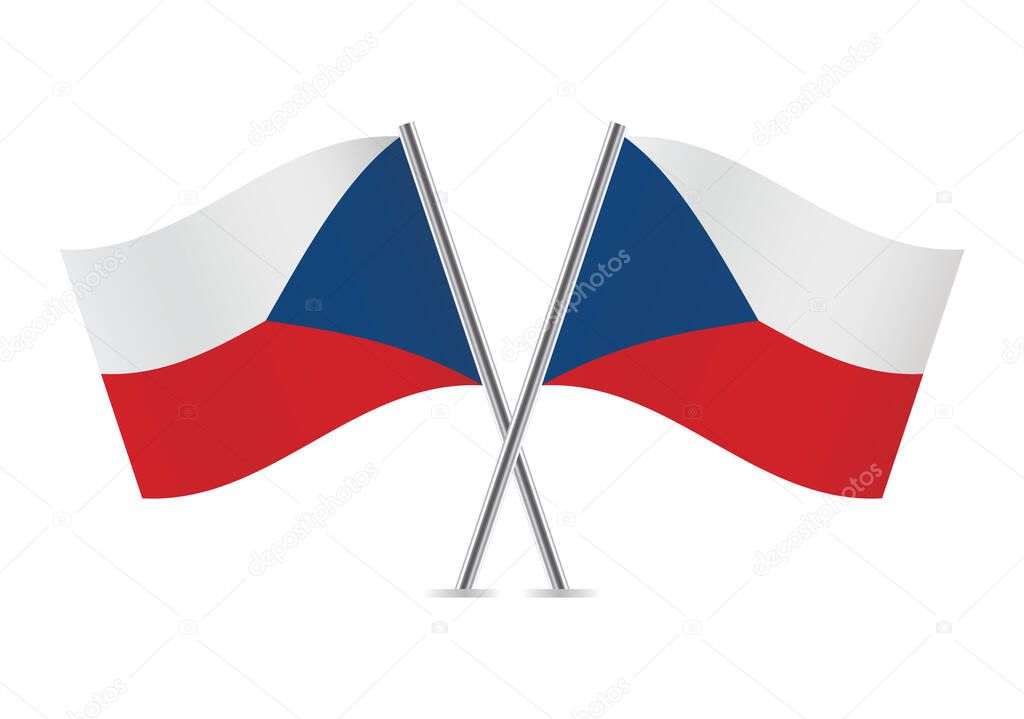 Czech crossed flags. The Czech Republic flags on white background. Vector icon set. Vector illustration.