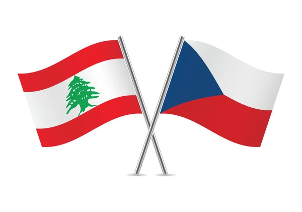 Lebanon Czech Crossed Flags Lebanese Czech Republic Flag White Background — Vector de stock