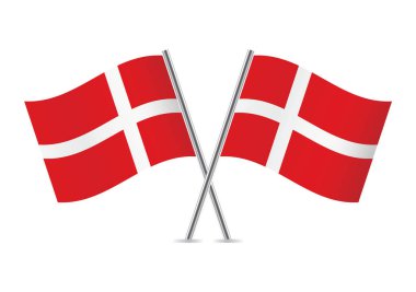 Denmark crossed flags. Danish flags on white background. Vector icon set. Vector illustration.