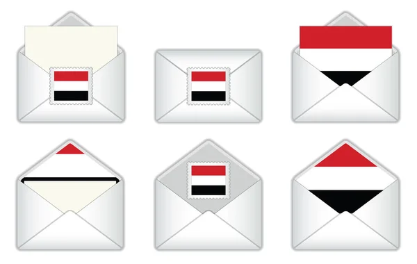 Yemen Flag Envelope Yemeni Stamp Flag Opened Closed Yemeni Letter — стоковый вектор