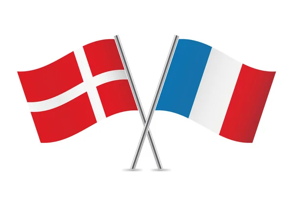 Denmark France Crossed Flags Danish French Flags White Background Vector — Stok Vektör