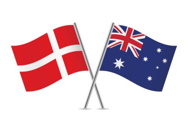 Denmark and Australia crossed flags. Danish and Australian flags on white background. Vector icon set. Vector illustration.